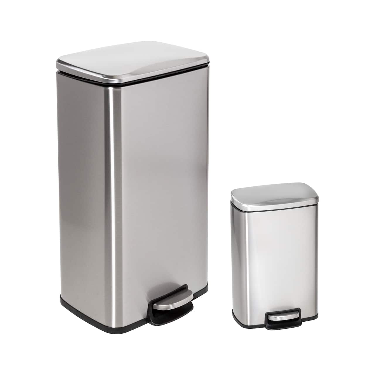 Honey Can Do Stainless Steel Step Trash Cans with Lid Set
